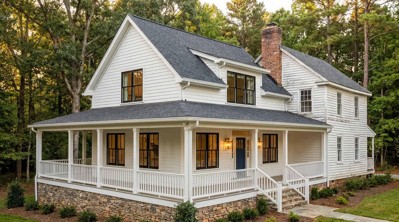 Home addition by Patriot Construction — seamless wing addition matching original Carolina farmhouse architecture